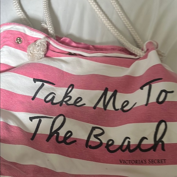 Victoria's Secret Handbags - Victoria's Secret Pink and White Striped Tote Bag